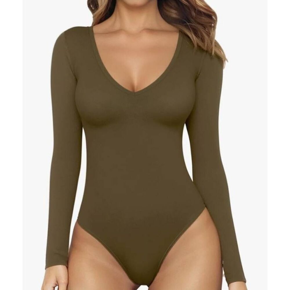 Mangopop Army Green Long Sleeve Bodysuit Sz.XL EUC
